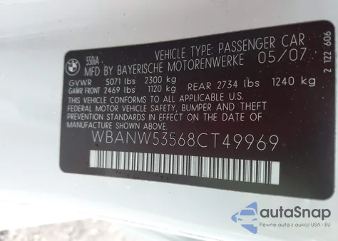 2008 BMW 550I z USA, uszkodzony, nr VIN WBANW53568CT49969